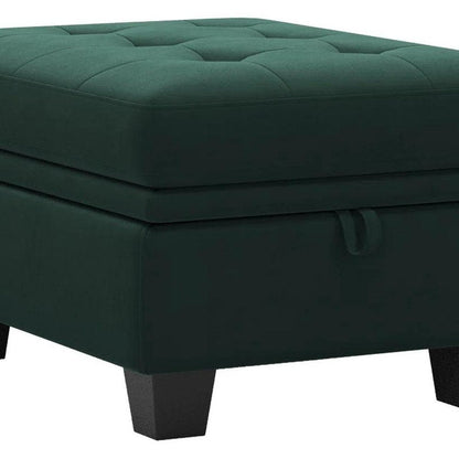 32" Green And Black Velvet Tufted Ottoman With Storage HomeRoots
