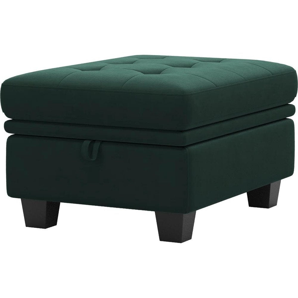 32" Green And Black Velvet Tufted Ottoman With Storage HomeRoots
