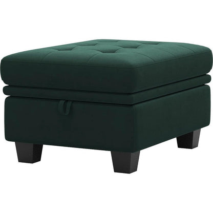 32" Green And Black Velvet Tufted Ottoman With Storage HomeRoots