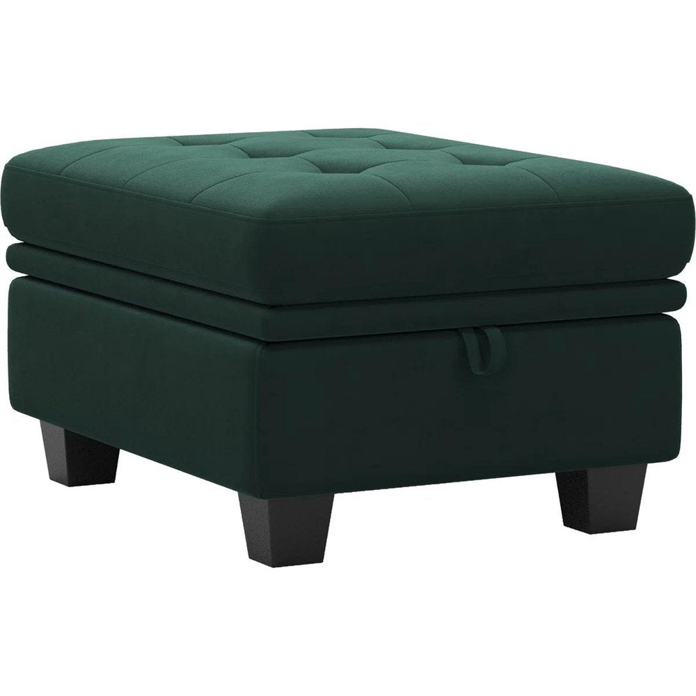 32" Green And Black Velvet Tufted Ottoman With Storage HomeRoots