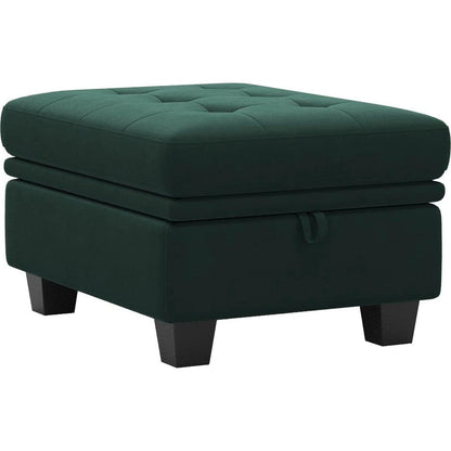 32" Green And Black Velvet Tufted Ottoman With Storage HomeRoots