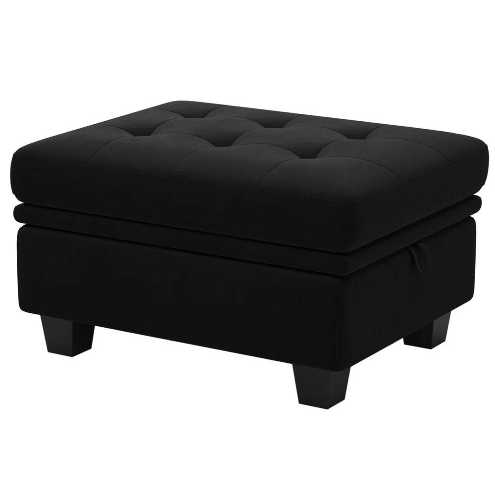 32" Green And Black Velvet Tufted Ottoman With Storage HomeRoots