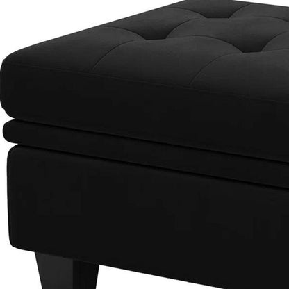 32" Blue and Black Velvet Tufted Storage Ottoman HomeRoots