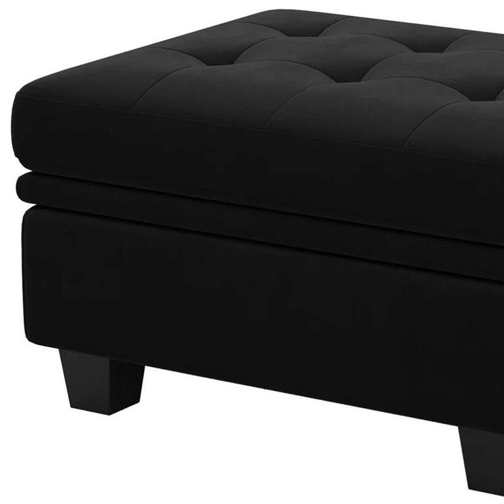 32" Black Velvet Tufted Storage Ottoman HomeRoots