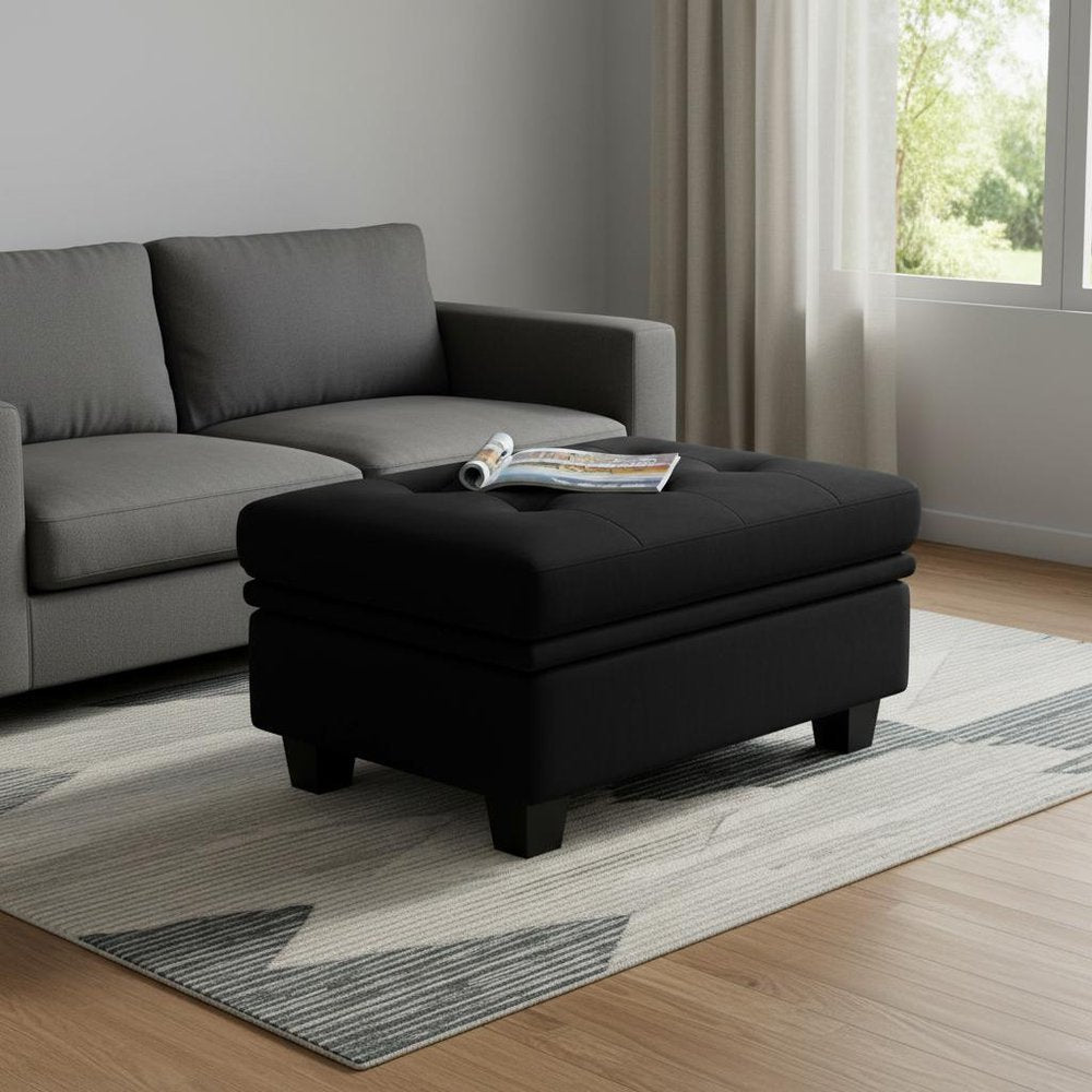 32" Blue and Black Velvet Tufted Storage Ottoman HomeRoots