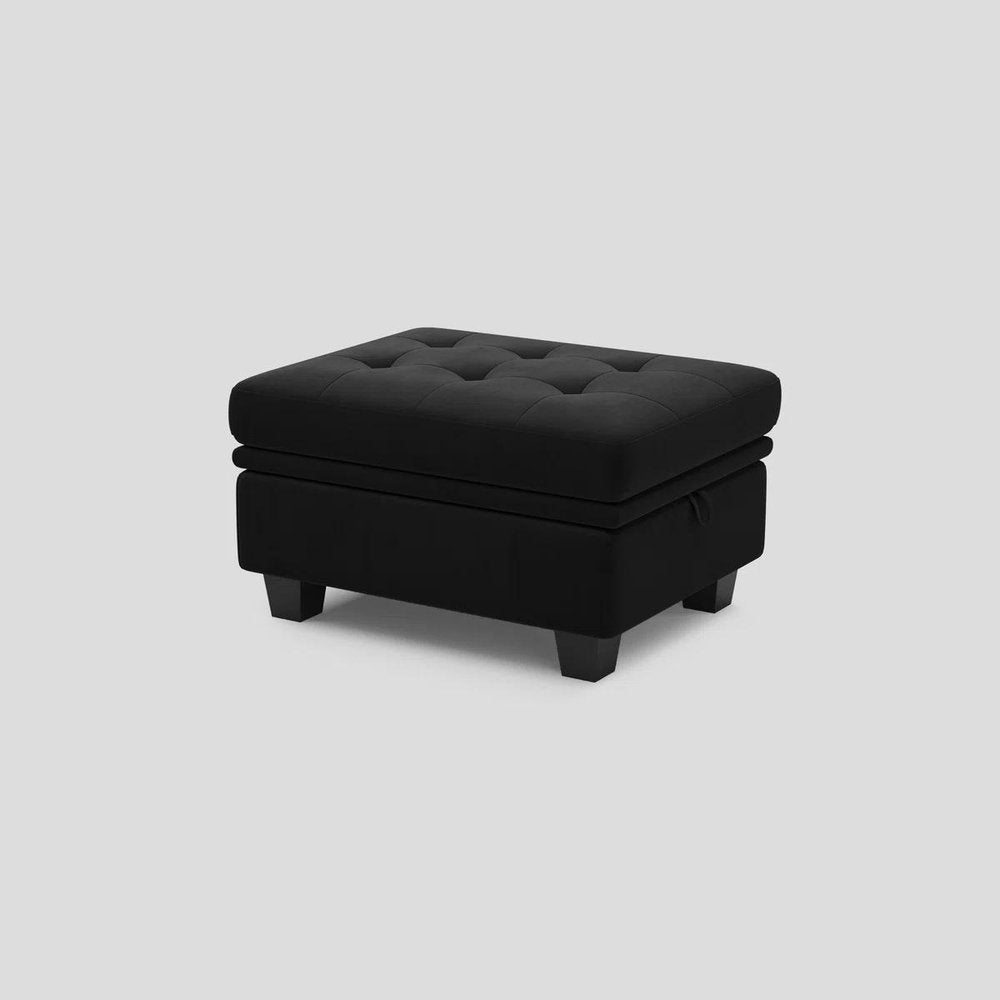 32" Black Velvet Tufted Storage Ottoman HomeRoots