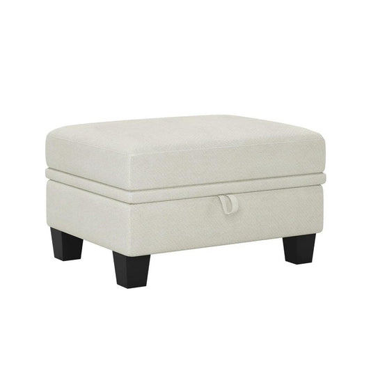 29" Beige And Black Chenille Ottoman With Storage HomeRoots