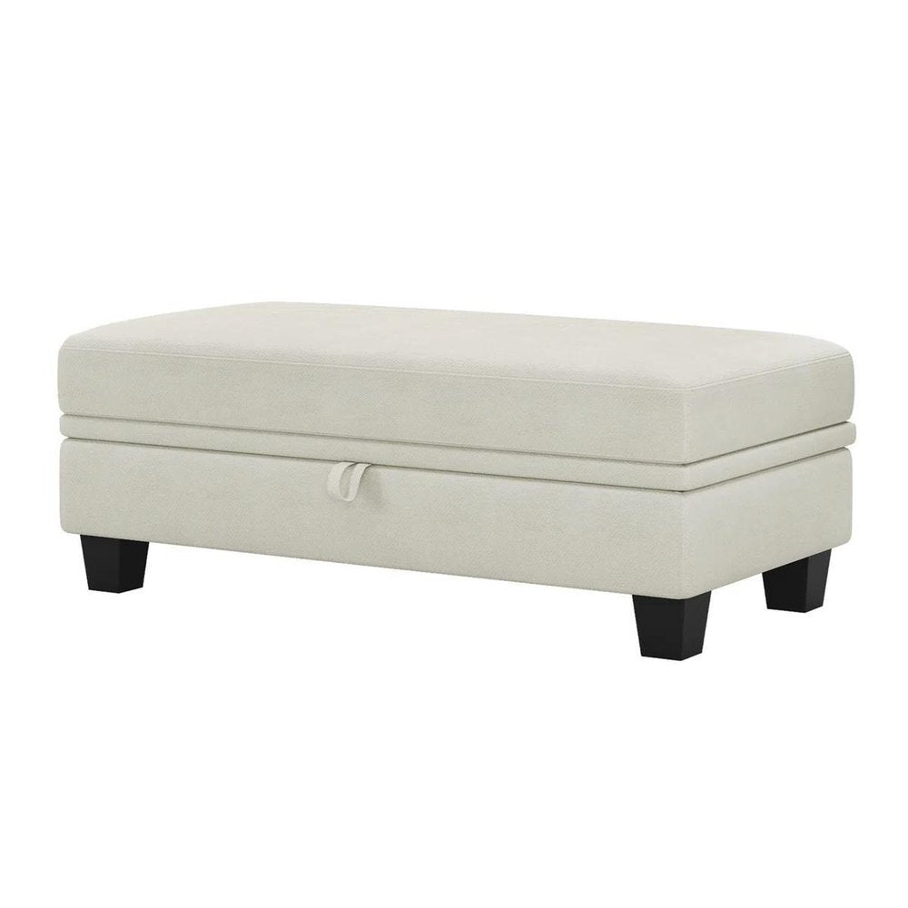 46" Beige And Black Chenille Ottoman With Storage HomeRoots