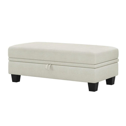 46" Beige And Black Chenille Ottoman With Storage HomeRoots
