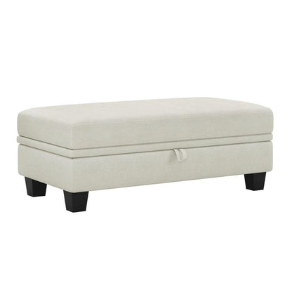 46" Beige and Black Chenille Storage Ottoman HomeRoots