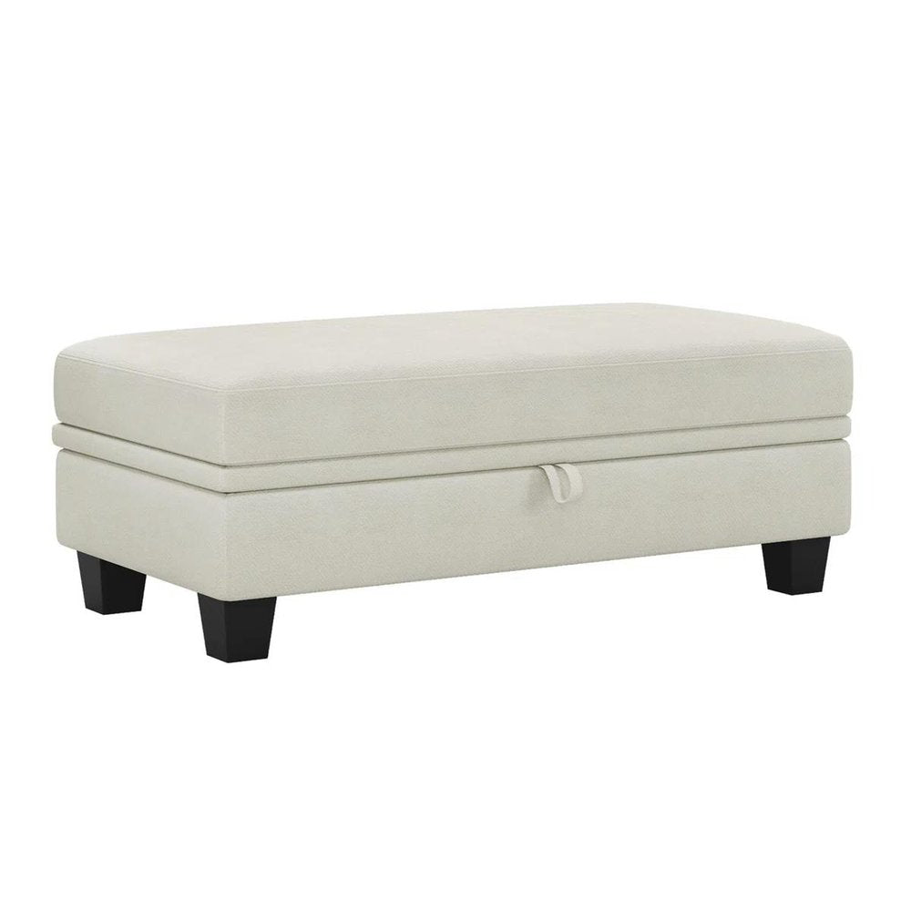 46" Beige And Black Chenille Ottoman With Storage HomeRoots