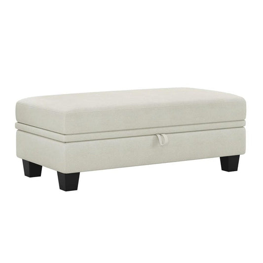 46" Beige And Black Chenille Ottoman With Storage HomeRoots