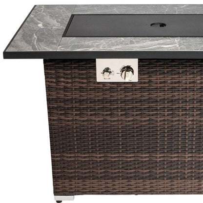 50000 BTU 43" Brown Wicker Propane Rectangular Fire Pit With Cover HomeRoots