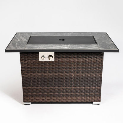 50000 BTU 43" Brown Wicker Propane Rectangular Fire Pit With Cover HomeRoots