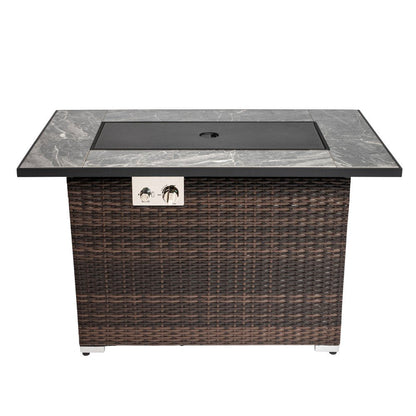50000 BTU 43" Brown Wicker Propane Rectangular Fire Pit With Cover HomeRoots
