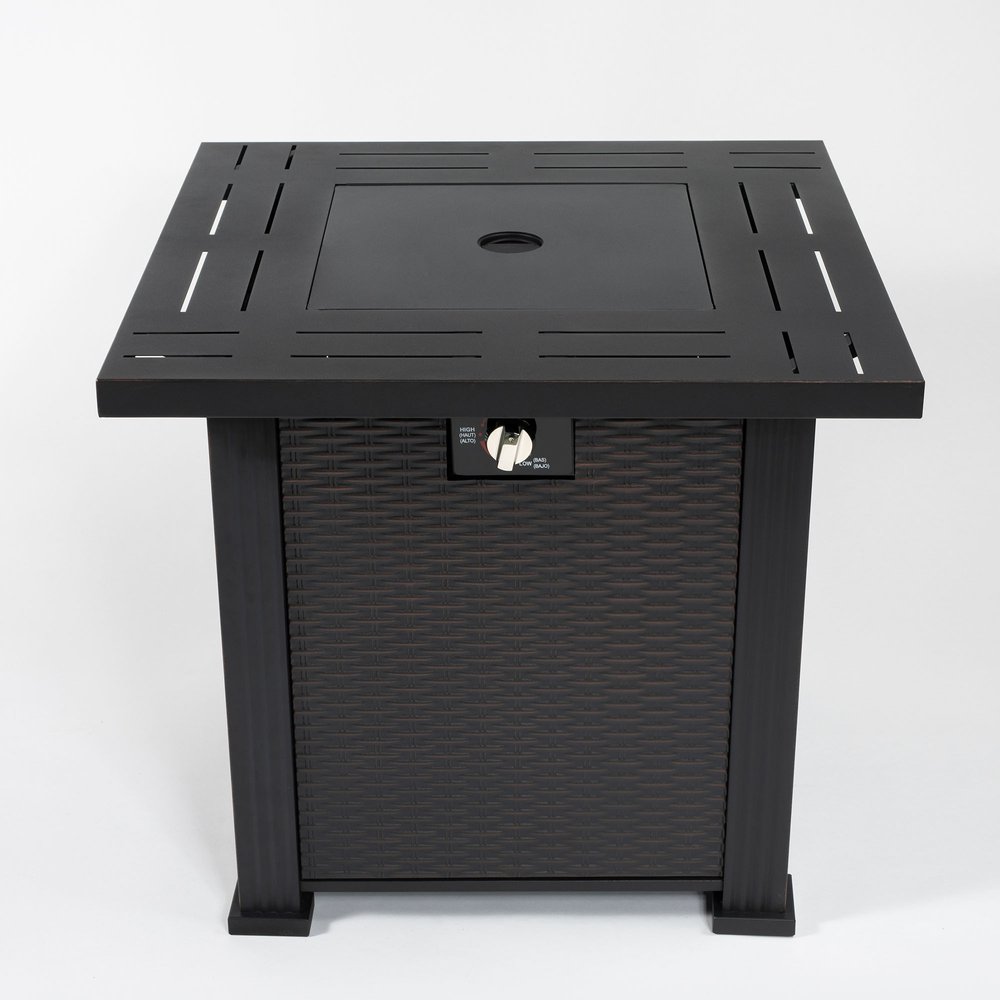 50000 BTU 28" Black Steel Propane Square Fire Pit Table With Cover HomeRoots