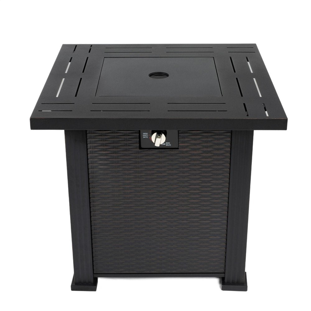 50000 BTU 28" Black Steel Propane Square Fire Pit Table With Cover HomeRoots