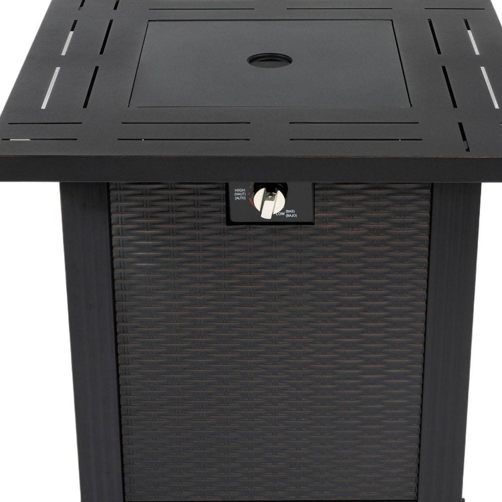 50000 BTU 28" Black Steel Propane Square Fire Pit Table With Cover HomeRoots