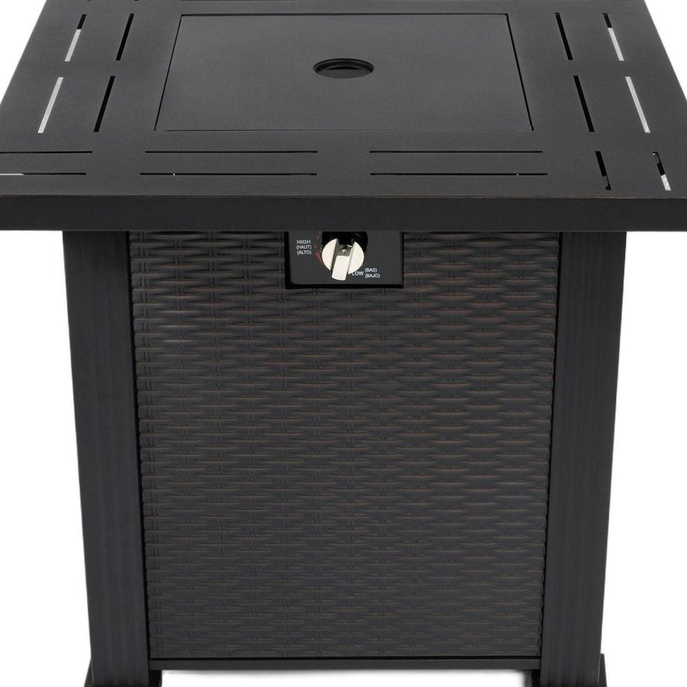 50000 BTU 28" Black Steel Propane Square Fire Pit Table With Cover HomeRoots