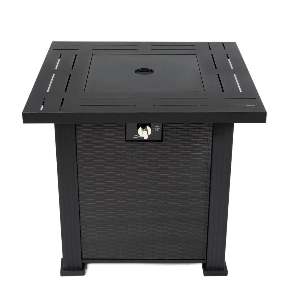 50000 BTU 28" Black Steel Propane Square Fire Pit Table With Cover HomeRoots
