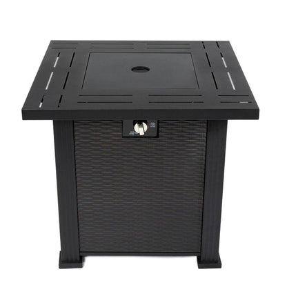 50000 BTU 28" Black Steel Propane Square Fire Pit Table With Cover HomeRoots