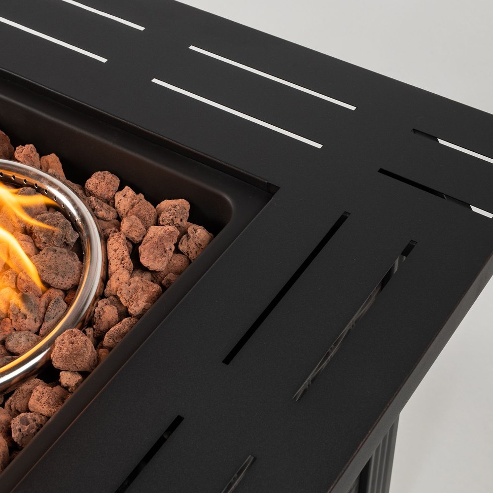 50000 BTU 28" Black Steel Propane Square Fire Pit Table With Cover HomeRoots