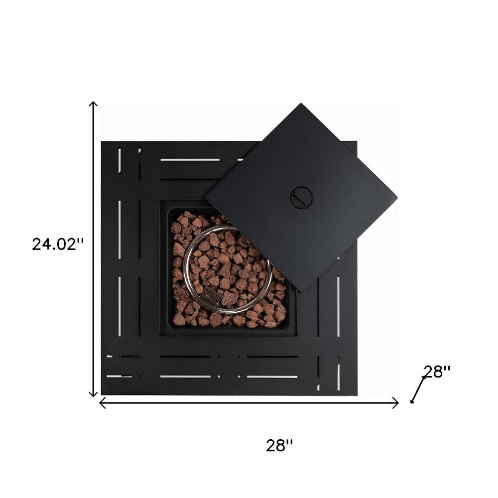 50000 BTU 28" Black Steel Propane Square Fire Pit Table With Cover HomeRoots