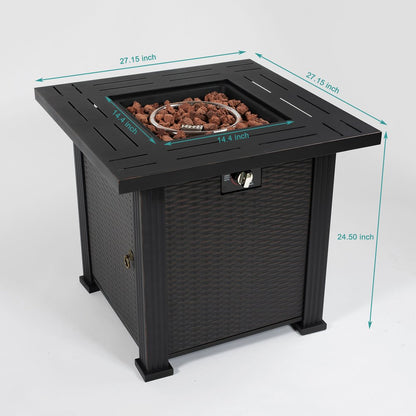 50000 BTU 28" Black Steel Propane Square Fire Pit Table With Cover HomeRoots