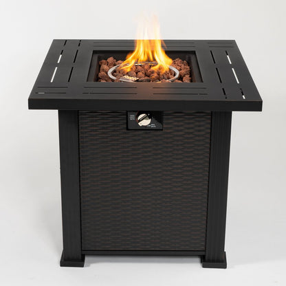 50000 BTU 28" Black Steel Propane Square Fire Pit Table With Cover HomeRoots