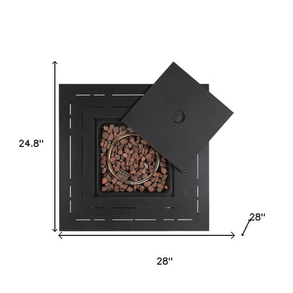 50000 BTU 28" Black Rattan Propane Square Fire Pit With Cover HomeRoots