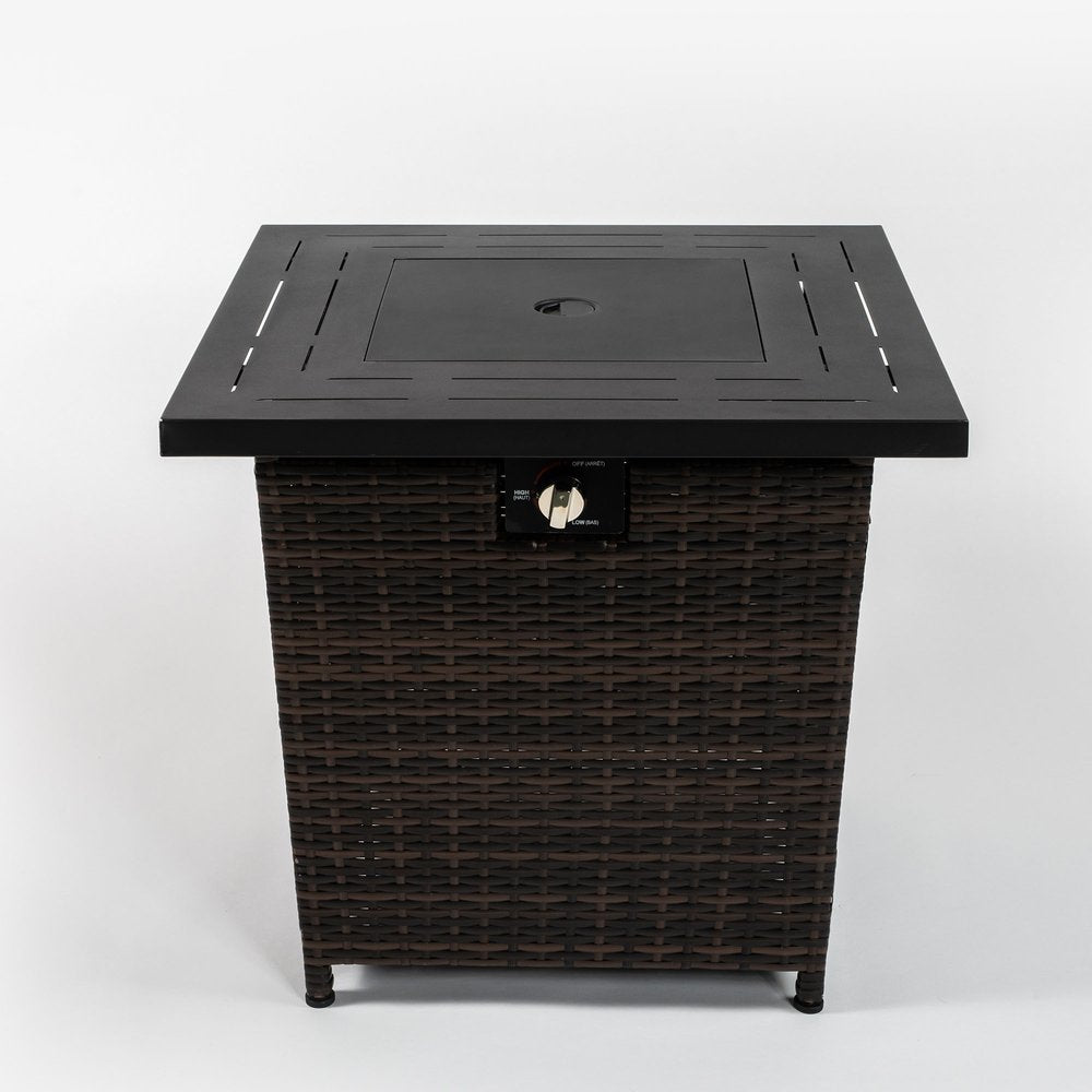 50000 BTU 28" Black Rattan Propane Square Fire Pit With Cover HomeRoots