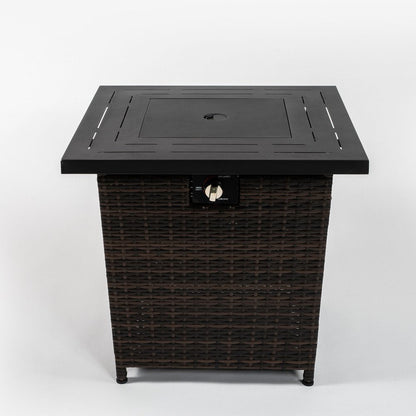 50000 BTU 28" Black Rattan Propane Square Fire Pit With Cover HomeRoots