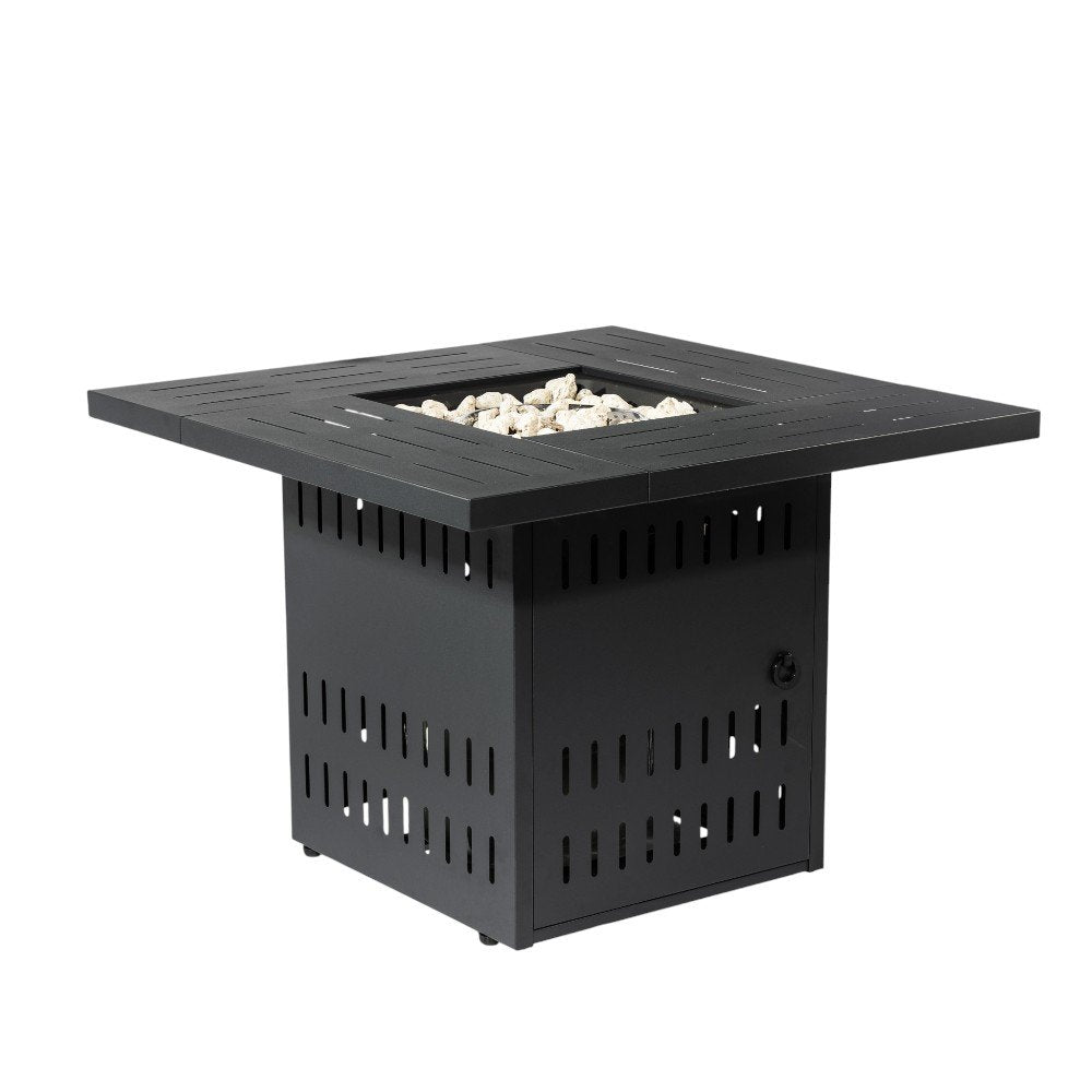 50000 BTU 34" Black Steel Propane Square Fire Pit With Cover HomeRoots