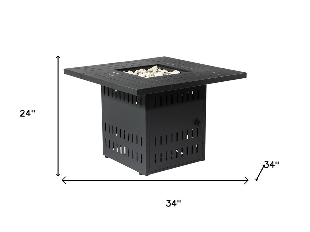 50000 BTU 34" Black Steel Propane Square Fire Pit With Cover HomeRoots
