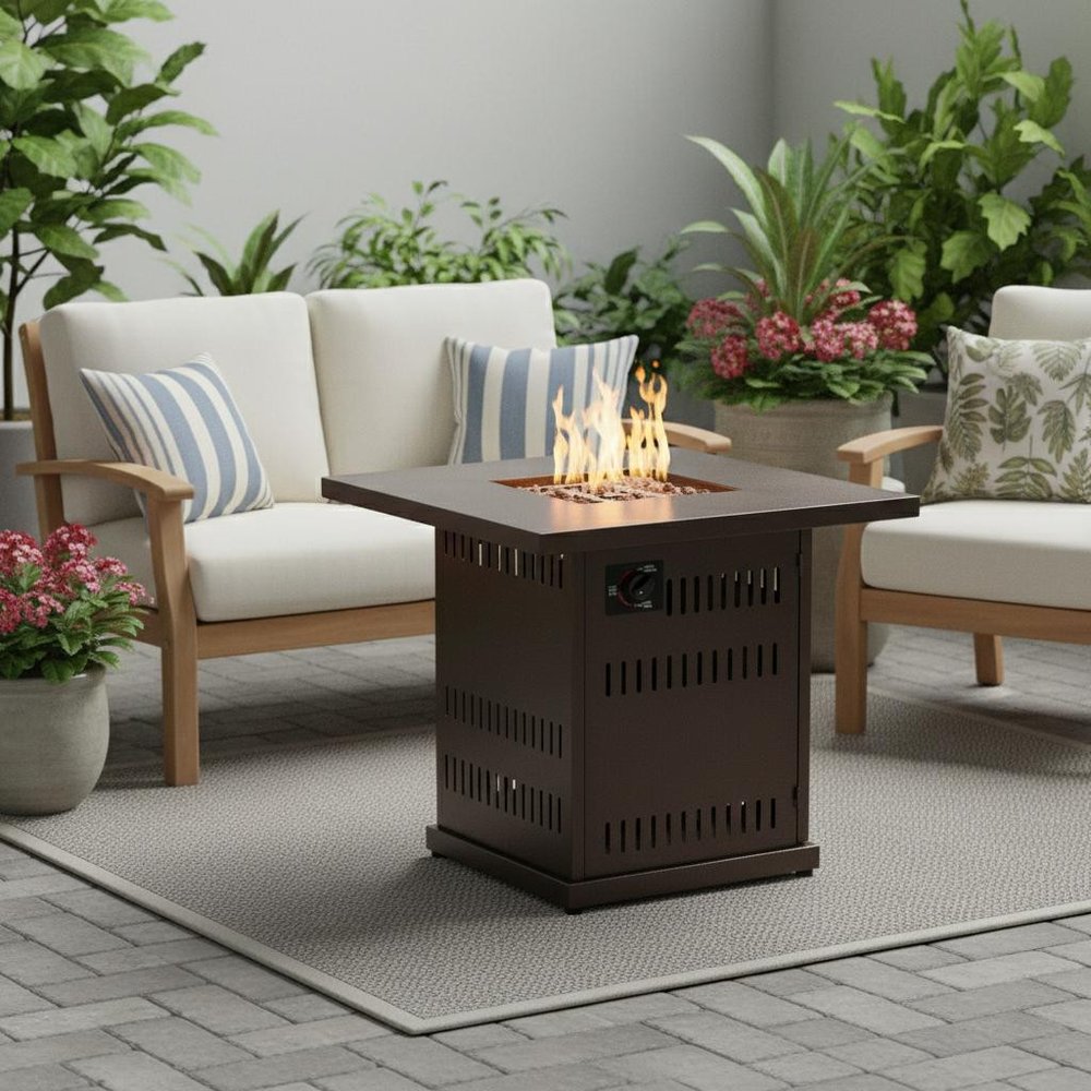 50000 BTU 27" Brown Steel Propane Square Fire Pit Table With Cover — view 10