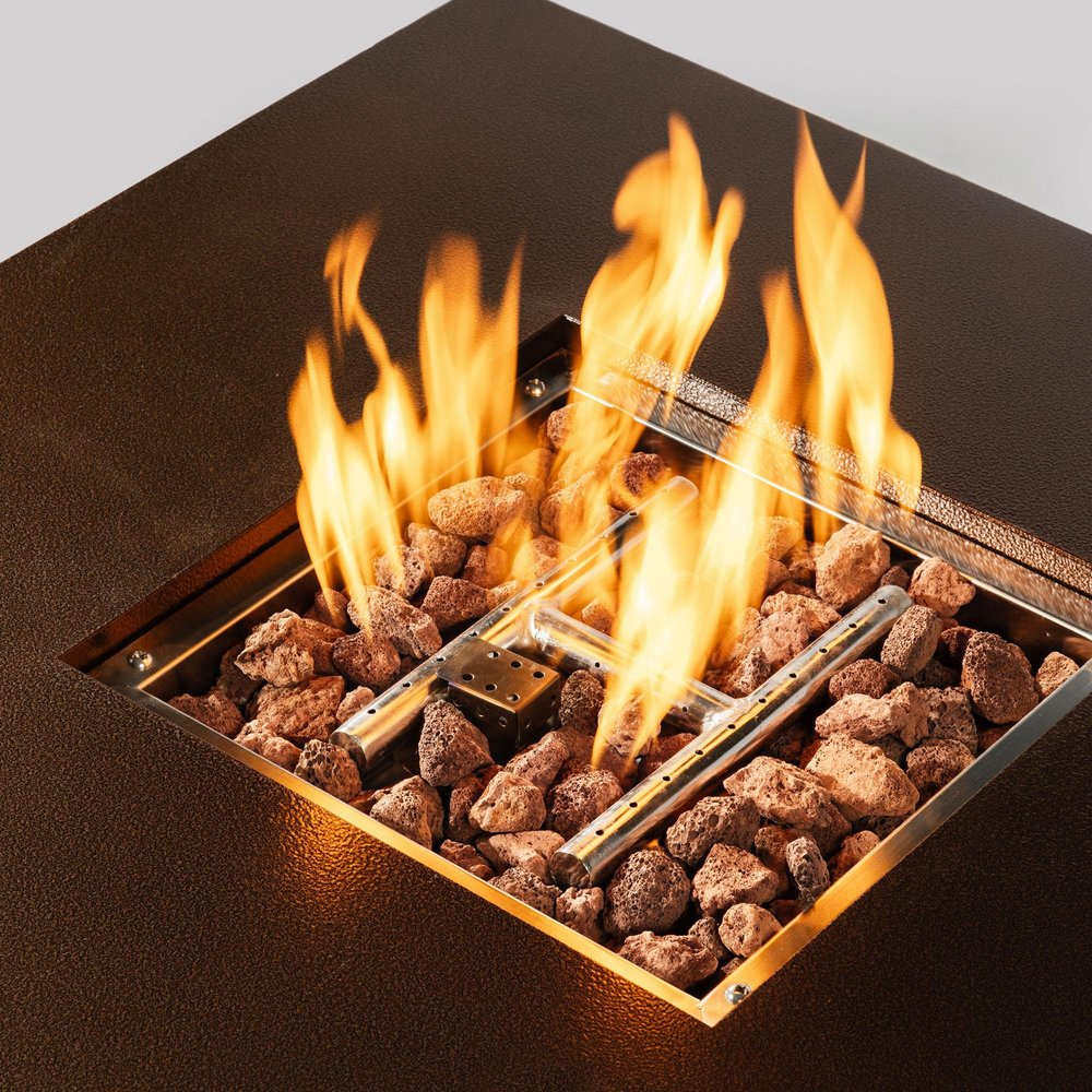 50000 BTU 27" Brown Steel Propane Square Fire Pit Table With Cover — view 1