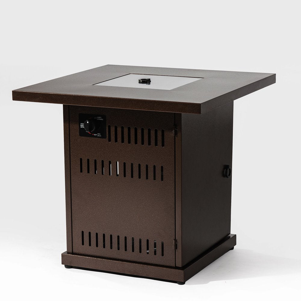 50000 BTU 27" Brown Steel Propane Square Fire Pit Table With Cover HomeRoots