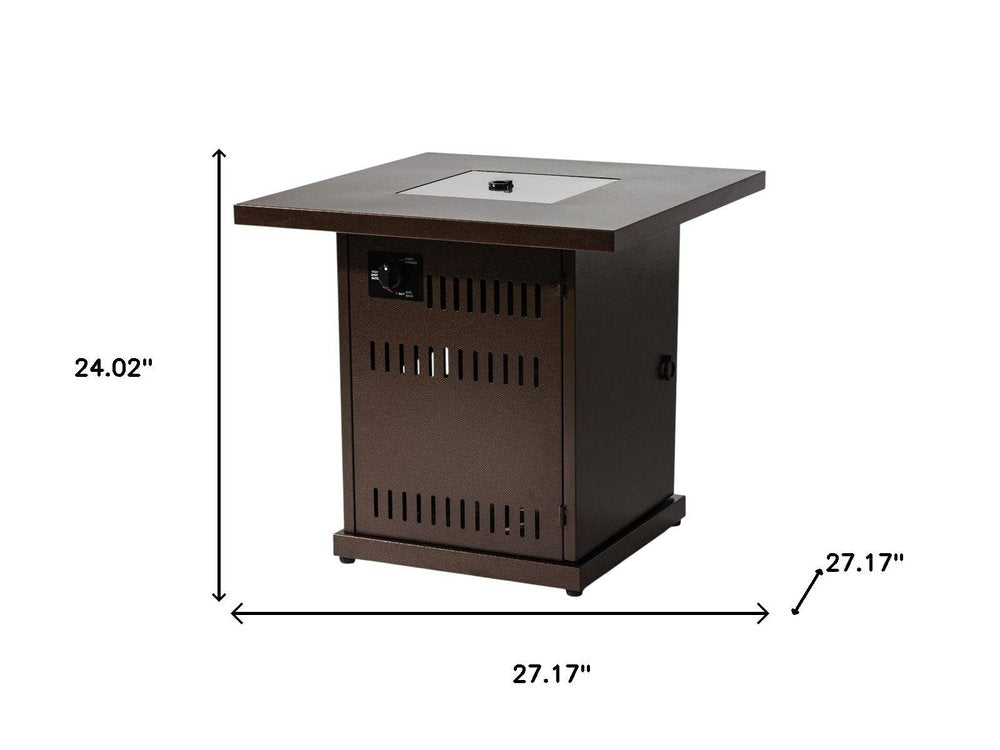 50000 BTU 27" Brown Steel Propane Square Fire Pit Table With Cover HomeRoots