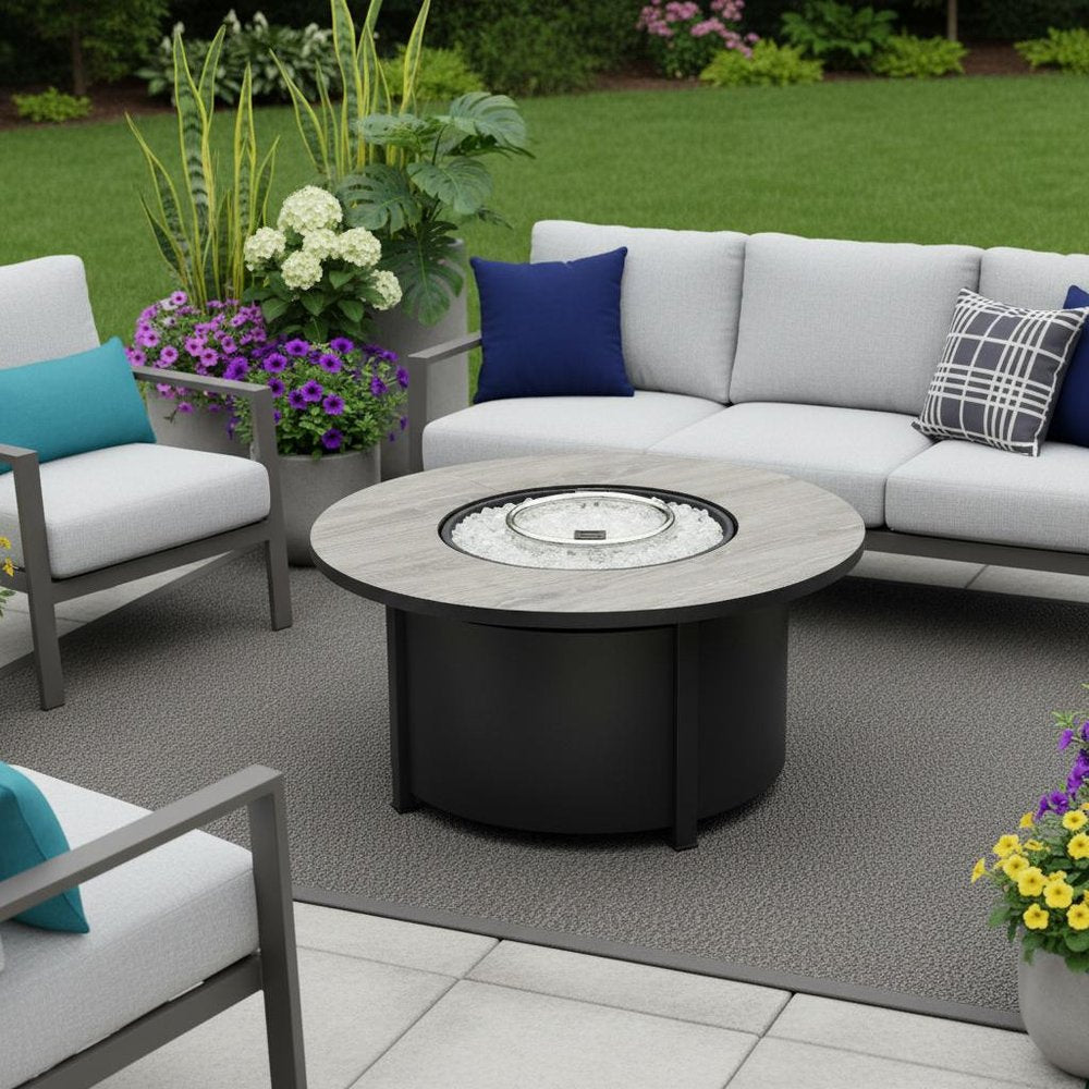 50000 BTU 30" Black Steel Propane Column Fire Pit With Cover HomeRoots