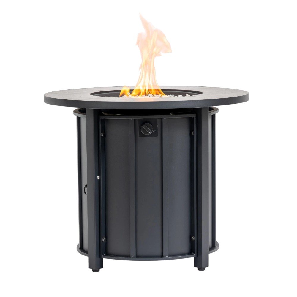 50000 BTU 30" Black Steel Propane Column Fire Pit With Cover HomeRoots