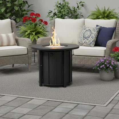 50000 BTU 30" Black Steel Propane Column Fire Pit With Cover HomeRoots