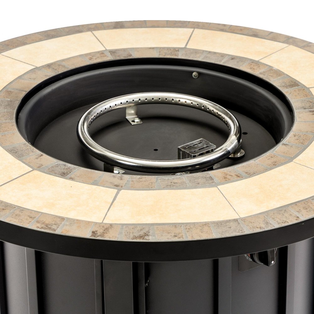 50000 BTU 30" Black Steel Propane Column Fire Pit With Cover HomeRoots