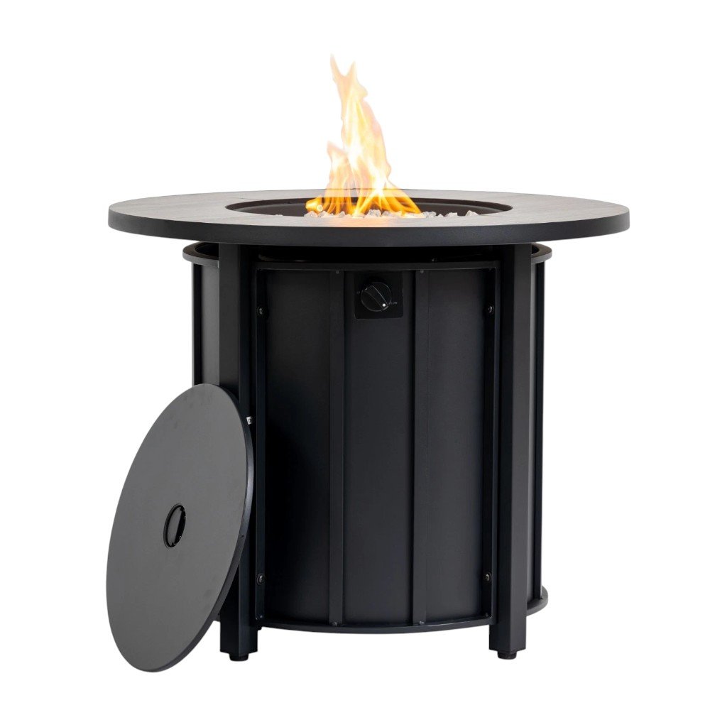 50000 BTU 30" Black Steel Propane Column Fire Pit With Cover HomeRoots
