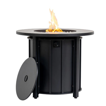 50000 BTU 30" Black Steel Propane Column Fire Pit With Cover HomeRoots