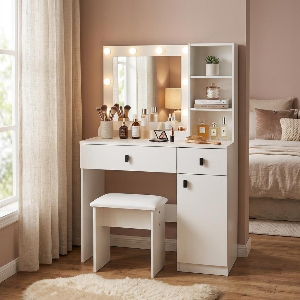 35" White Wood Two Drawer Vanity Table HomeRoots