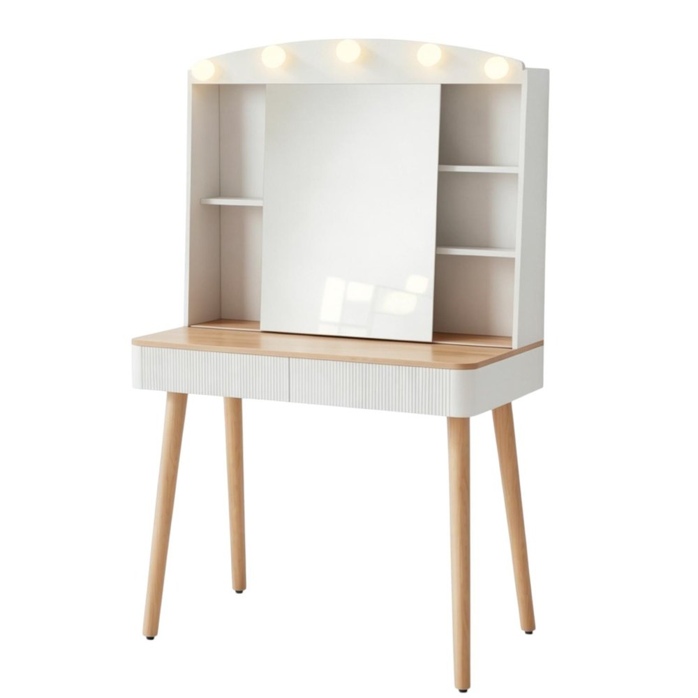 32" White Wood Mirrored Two Drawer Vanity Table HomeRoots