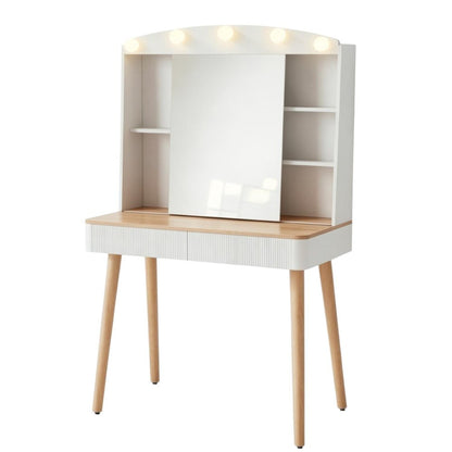 32" White Wood Mirrored Two Drawer Vanity Table HomeRoots