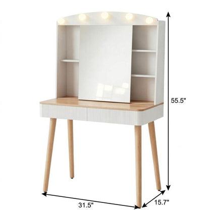 32" White Wood Mirrored Two Drawer Vanity Table HomeRoots