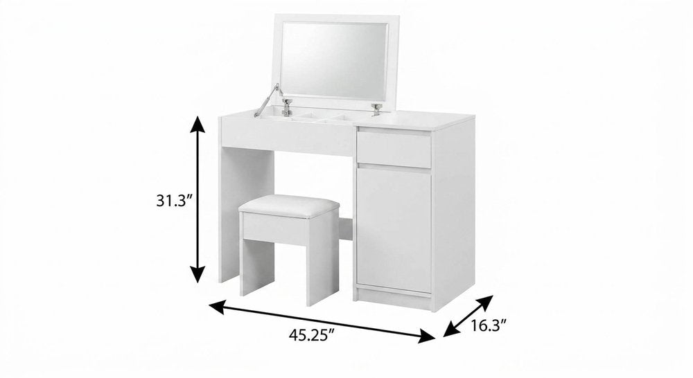 45" White Wood Five Drawer Vanity Table HomeRoots