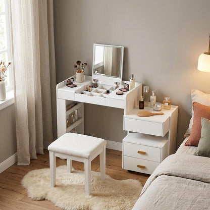 45" White Wood Five Drawer Vanity Table HomeRoots